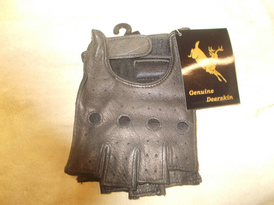 Here I have genuine black fingerless deer skin gloves they come in medium large extra large and 2 x large